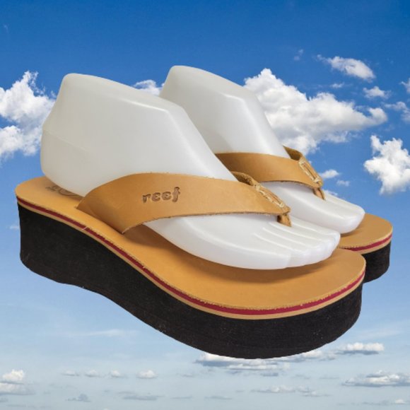 Reef Shoes - NEW Reef Leather Chunky Platform Flip Flops Thong Womens 8 NWOT 90s/Y2K Festival